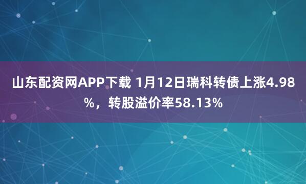 山东配资网APP下载 1月12日瑞科转债上涨4.98%，转股溢价率58.13%