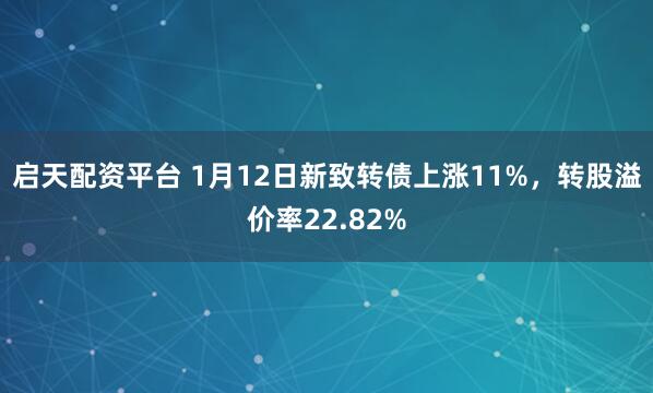 启天配资平台 1月12日新致转债上涨11%，转股溢价率22.82%